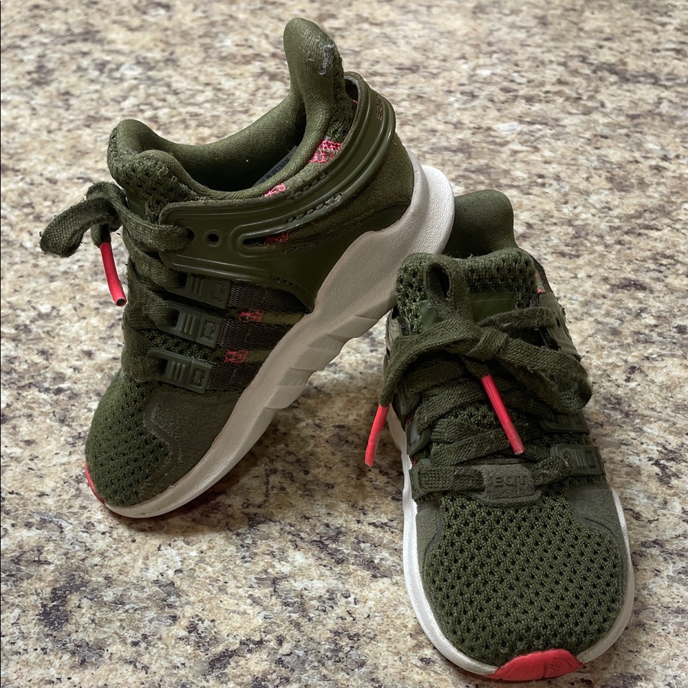 Adidas Equipment Support Lace-Up Sneakers. Size 6K. Olive Green/Pink. EUC